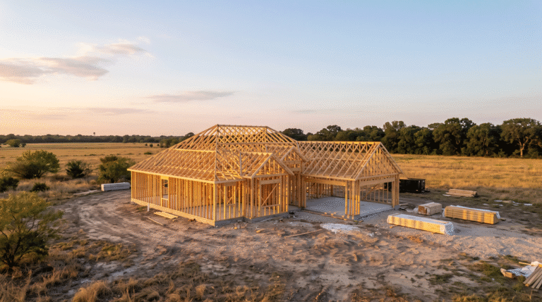 Custom home under construction in Fort Bend County